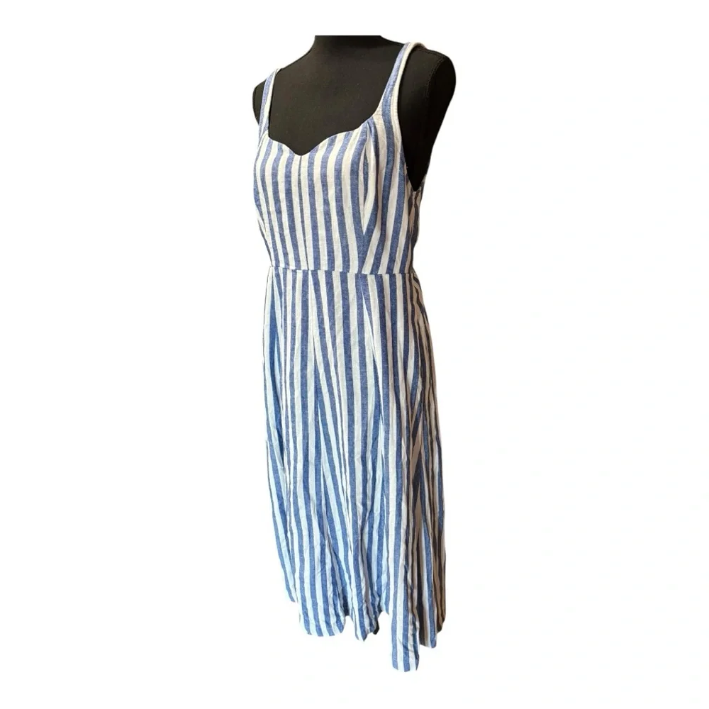 Old Navy Linen Blend Blue/White Embroidered Midi Dress - Picture 3 of 5